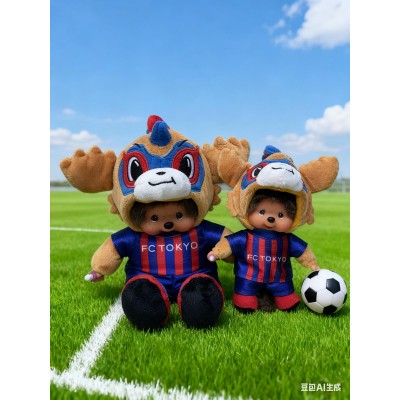 16025018 Japan J-League Soccer Club FC Tokyo x Monchhichi Keychain Mascot ~ NEW