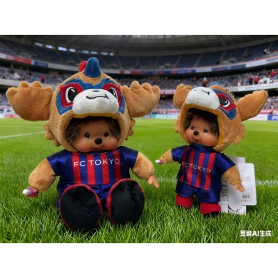 16025018 Japan J-League Soccer Club FC Tokyo x Monchhichi Keychain Mascot ~ NEW