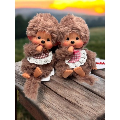 201280 Sekiguchi Monchhichi S Size Fluffy Boy with Brown Bib ~ 