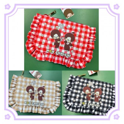 204179 Monchhichi Makeup Bag Checker Beige