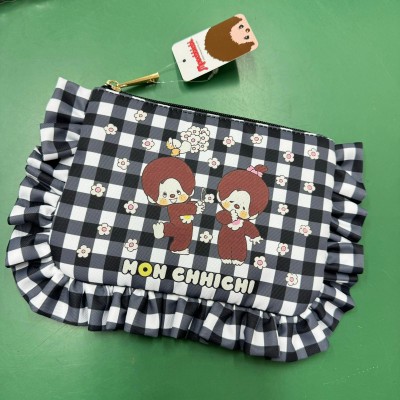 204186 Monchhichi Makeup Bag Checker Black