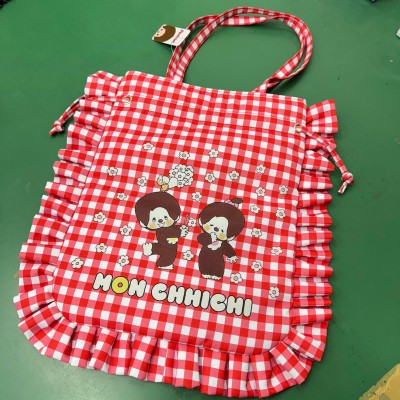 204193 Monchhichi Cord Bag 42 x 39cm Checker Red