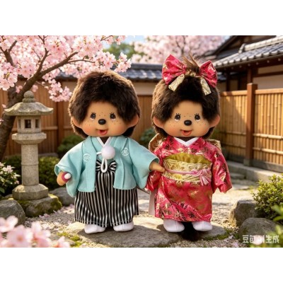 204991+205004  Monchhichi S Size 20cm Gala Kimono Boy & Girl  