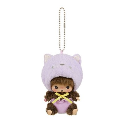 205820 Monchhichi Baby Bebichhichi SS Size Big Head Plush Animal Mascot - Purple Cat