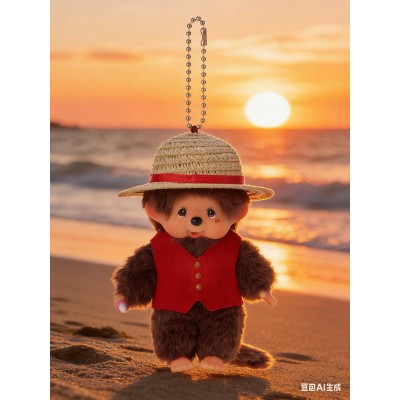 206063 Monchhichi x ONE PIECE Mascot Plush Keychain S2 Luffy  
