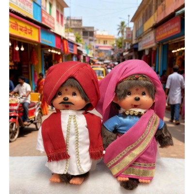 276020+30 Sekiguchi Monchhichi Plush 20cm National Indian Boy & Girl