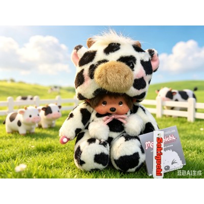 285100 Monchhichi S Size Plush Sitting Cow ~~ RARE ~~