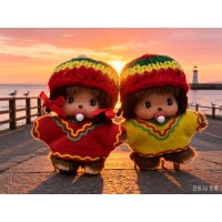 293550+60 Monchhichi Baby Bebichhichi Plush Strap Mascot Jamaica Boy & Girl ~ PAIR