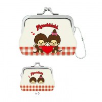377092 Monchhichi 8.5 x 7.5 x 2cm PU Leather Coin Bag Mascot - White