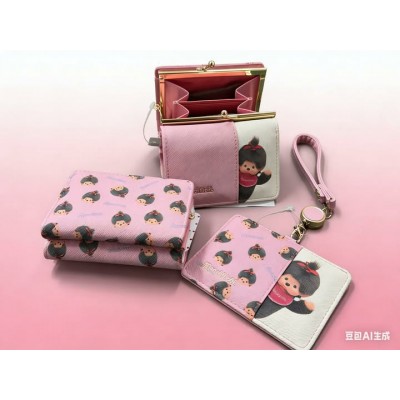 54248 Monchhichi Passcase Card Case with Strap PINK ~ NEW ~ 
