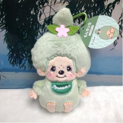 58403 Monchhichi Coin Bag Plush Pouch Mascot ~ Matcha Green Tea Girl 