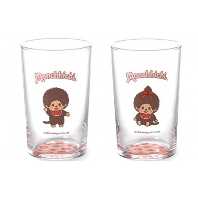 713049+56 Monchhichi Glass Cup ~ PAIR ~  Made in Japan