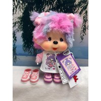 739974 HONG KONG Exclusive Limited - Big Head Monchhichi Dye Tie Purple Hair Girl LOVE YOU  ~ NEW ~