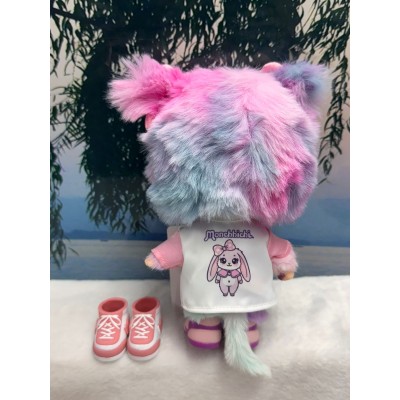 739974 HONG KONG Exclusive Limited - Big Head Monchhichi Dye Tie Purple Hair Girl LOVE YOU  ~ NEW ~
