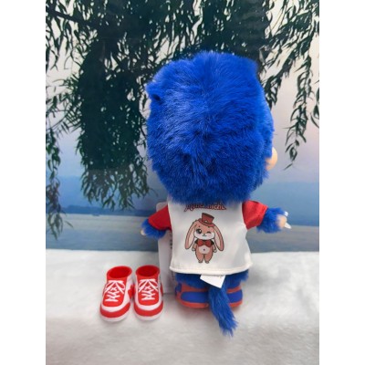 739981 HONG KONG Exclusive Limited - Big Head Monchhichi with Glasses Blue Hair Boy HAPPY DAY ~ NEW ~