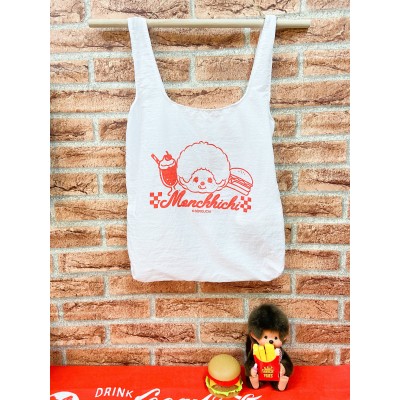 745752 Burger Monchhichi 58 x 40cm Eco Bag WHITE (Can be Folded) ~ NEW ~