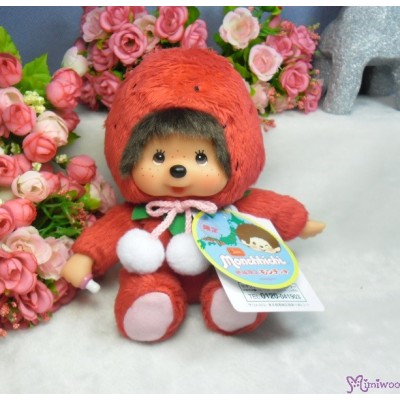 791682 Japan Fukuoka Limited Monchhichi 16cm Soft Head Sitting Strawberry ~ RARE ~ 