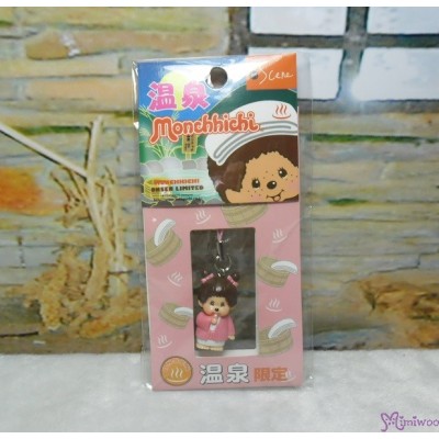 798330  Monchhichi 3cm Mini Plastic Mascot Phone Strap Onsen Spa Pink 温泉限定 吊飾  