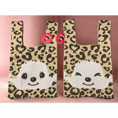 AM-039 Monchhichi 25.5 x 43.5cm Knit Eco Bag - Brown Leopard
