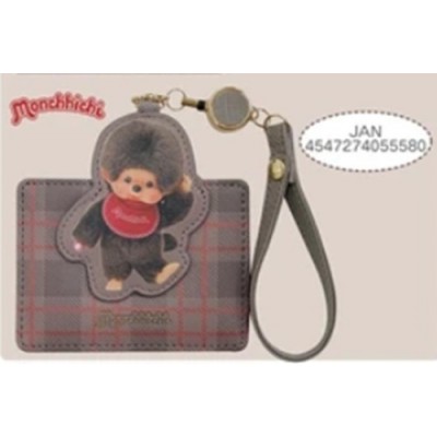 M010-10A Monchhichi Passcase Card Case with Strap Checker Brown