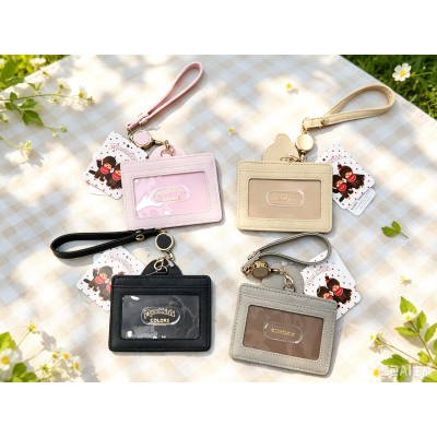 M010-10A Monchhichi Passcase Card Case with Strap Checker Brown