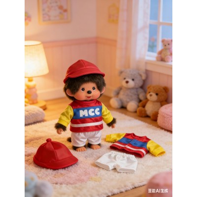 XA89 Monchhichi S Size Fashion Outfit - Horse Racing Jockey Suit RED with Red Helmet 