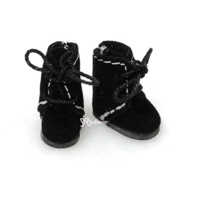 SBB008BLK Middie Blythe 2.2cm Doll Shoes Flocked Boots Black 