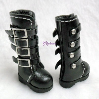 SHP129BLK 1/6 Bjd Neo Blythe Momoko Doll Shoes Buckle Boots Black 