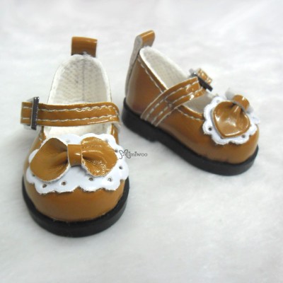 SHU046BRN Yo SD bjd Doll PU Leather Buckle Bow Shoes Brown 